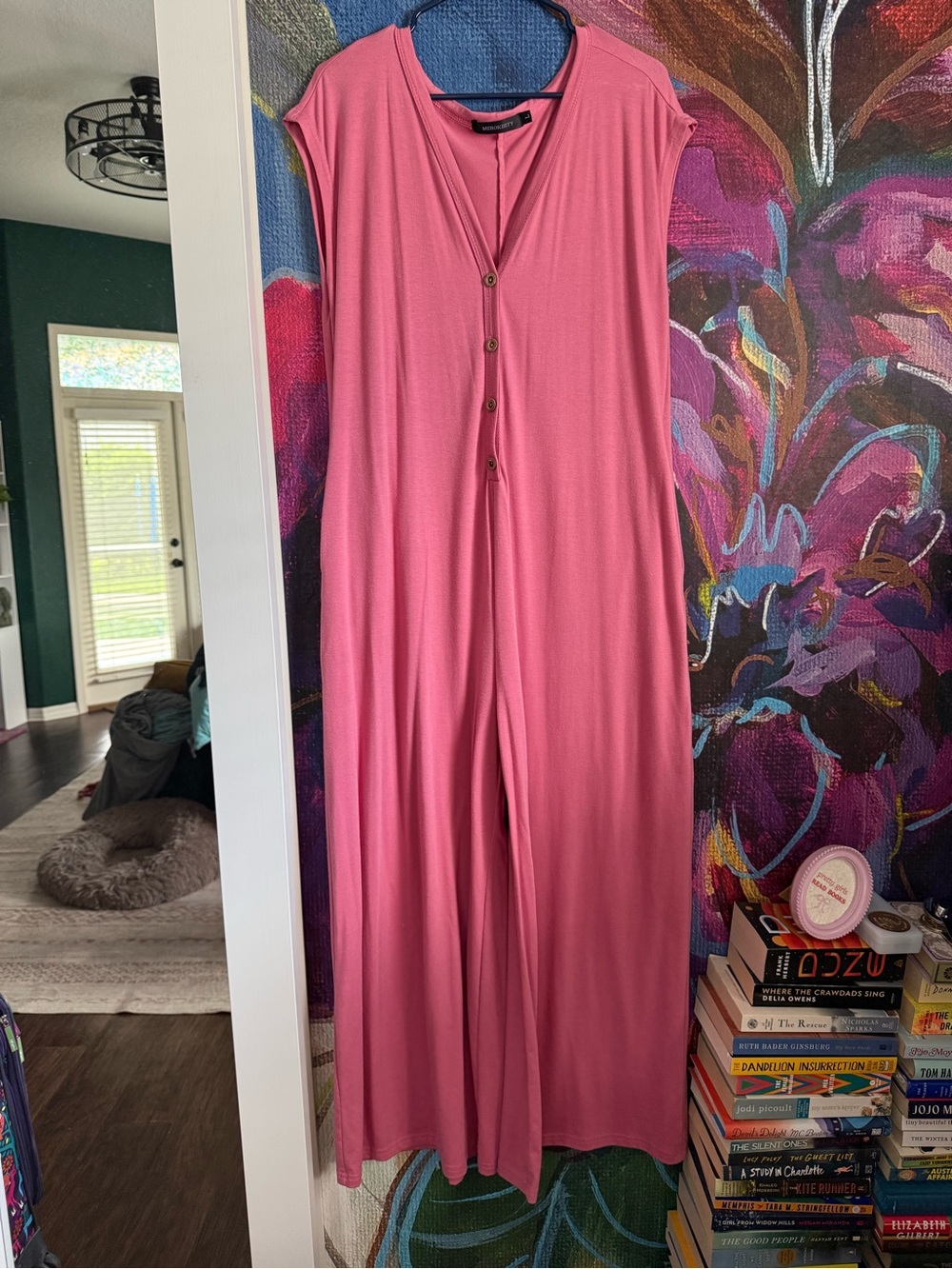 Sleeveless Pink Button-Front Jumpsuit with Pockets